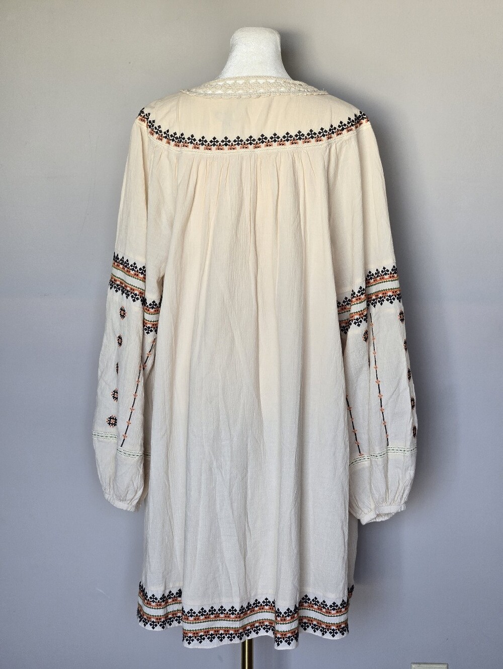 NEW Zara Embroidered Cream Boho Tunic Peasant Dress Size L - Picture 8 of 9
